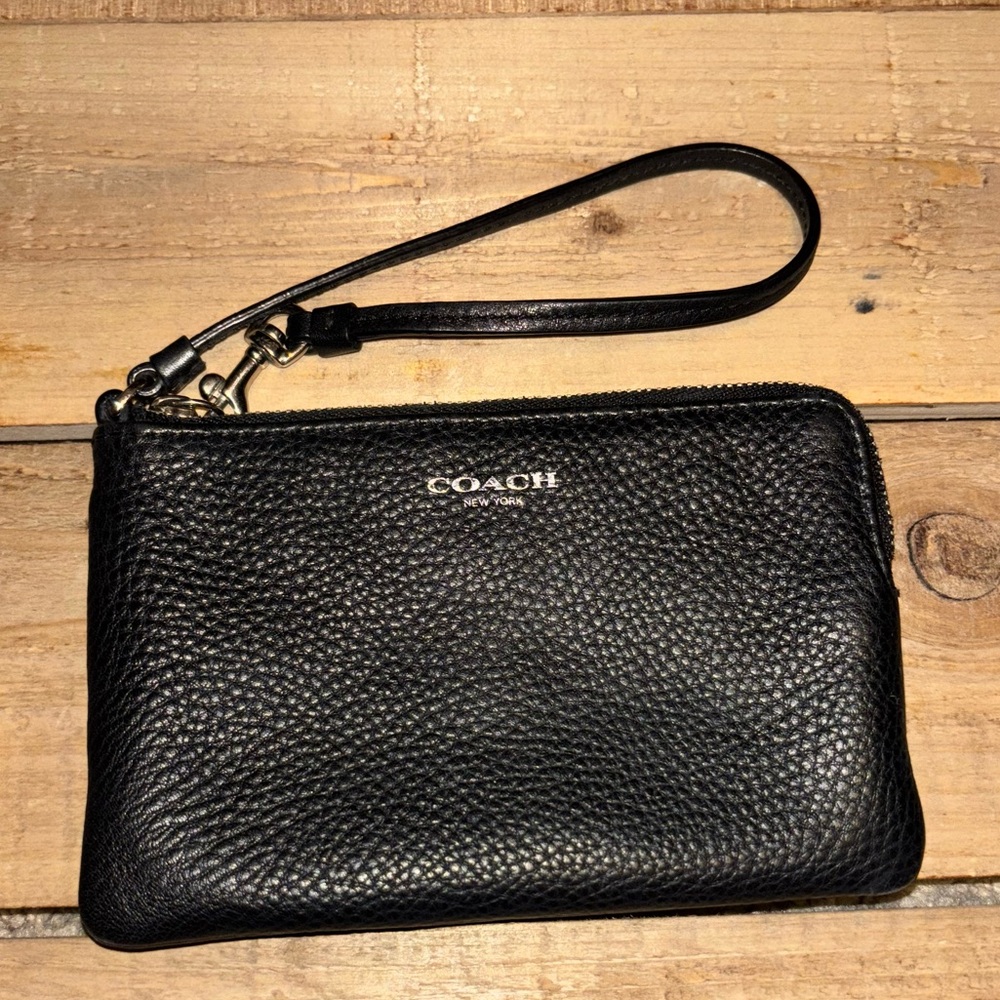 COACH Black Pebbled Leather Wristlet